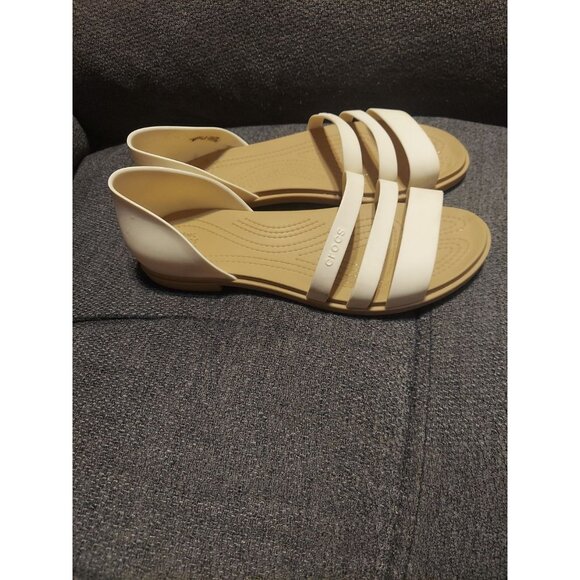 Crocs Sandals Tulum White Tan Womens Size 8 Strappy Flats Comfort Vacation - Picture 4 of 10